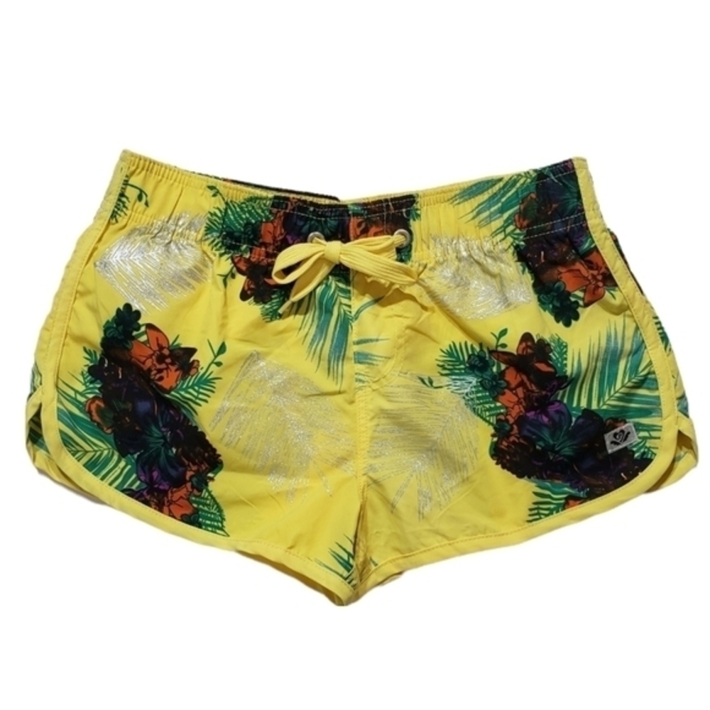 TROPICAL JUNGLE boardshorts summer Palm tree floral yellow women's SZ M